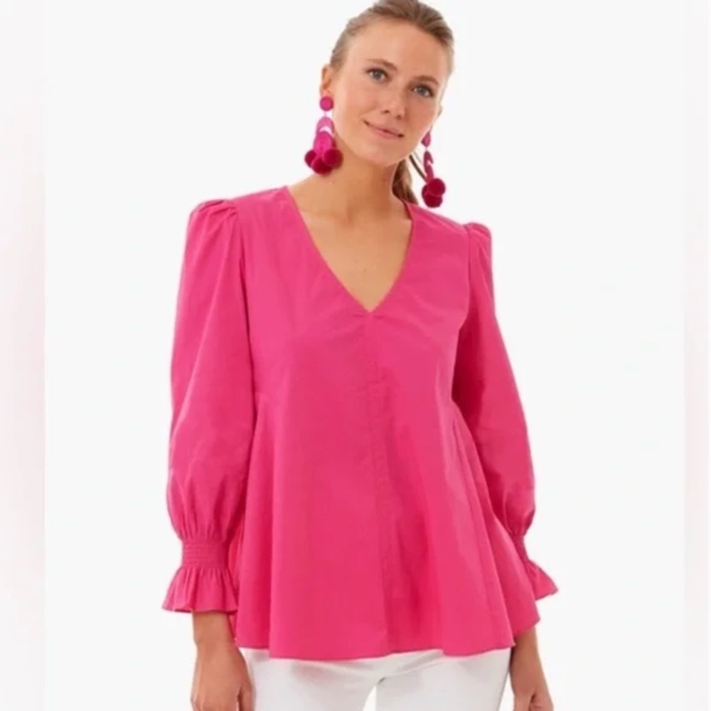 Tuckernuck Pomander Place Easton Blouse Pink Cotton Poplin Long Sleeve Blouse M